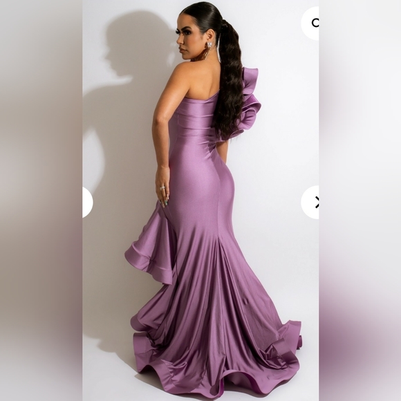 Lavender One Shoulder Ruffle Gown - Picture 3 of 5